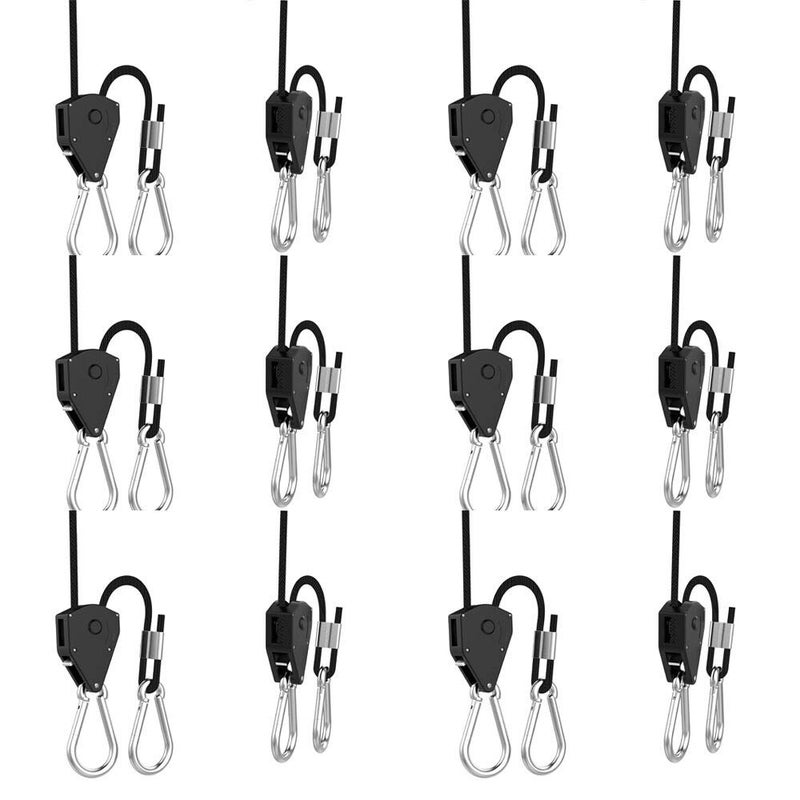 vanleno 6 Pairs 1/8 inch Adjustable Heavy Duty Rope Hanger - Reinforced Metal Internal Gears Ratchets foe Growing Light Fixtures, Loose-Proof Design, 8-ft Long & 150lbs Weight Capacity - Image 1